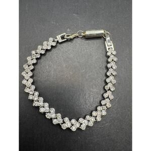 Vtg 925 Sterling Silver Signed Round Cut Cubic Zirconia Tennis Bracelet Sz 7.5"